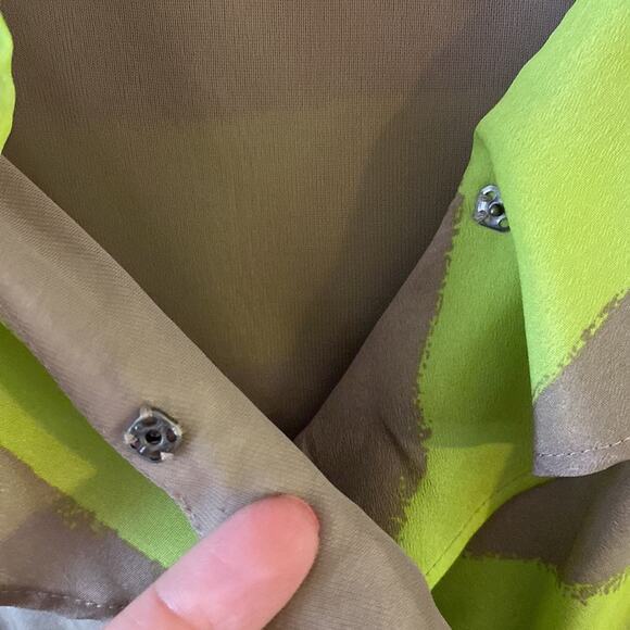 BCBG Green Gray Striped Ruffle V Neck Lined Sleeveless Feminine Mini Dress Small - Picture 7 of 12